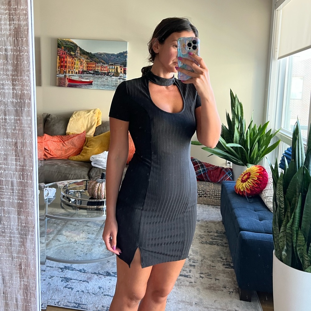 Aqua Black Mini Dress with Choker Detail